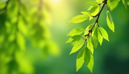 Delicate willow branches adorned with fresh, bright green springtime leaves sway gently in a soft breeze, sunlight filtering through the foliage , texture, leaves