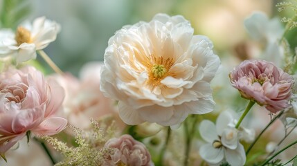 Pink and white ranunculus bouquet, a delicate floral centerpiece symbolizing grace and elegance.