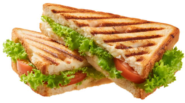 Two sandwiches with lettuce and tomato on top. One is on the left and the other is on the right