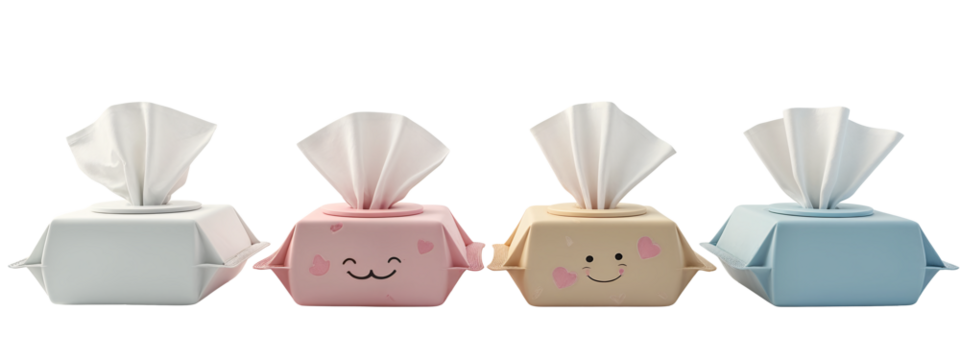 A set of three tissue boxes with a smiley face on them.
