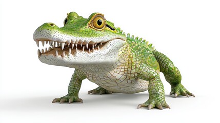 Obraz premium Pointillist Green Crocodile on White Background