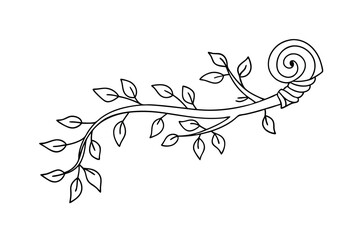 Hand drawn branch with leaves and swirl element for decorative design purposes