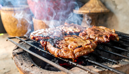 Traditional cuisine grilled meat cooked over open flame with local flavor and smoky aroma food meat grill bar-b-q skewer