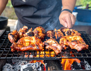 Traditional cuisine grilled meat cooked over open flame by local chef for authentic taste food meat grill bar-b-q skewer