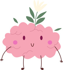 Cute Brain Character and Emotion Vector Illustration