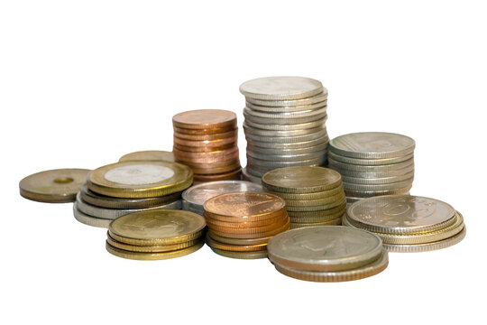 Stacks of coins isolated, on transparent background. - Powered by Adobe