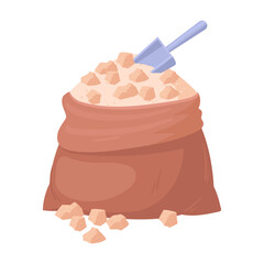 Sugar bag. Sugarcane production bag, sugarcane product textile sackcloth bag flat vector illustration. Agriculture sweet sugar package on white