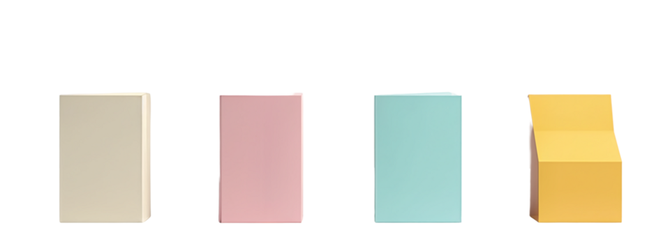 A set of four different colored boxes