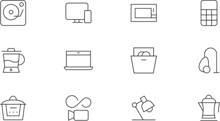 Collection of Minimalist Line Icons Home Appliances, Electronics, and More - 289.eps Vector Graphics