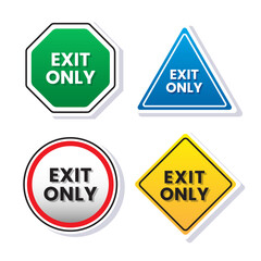 Exit only no enter sign board vector illustration cartoon with simple and cute concept design. Direction sign board in the building