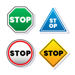 illustration cartoon vector Stop sign board collection set isolated on white background. Road regulatory signs board.