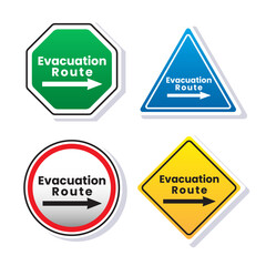 Evacuation route sign for emergency exit in the building, outdoors and others isolated on white background