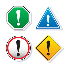 Caution alarm danger sign, symbol, collection, icon vector illustration cartoon isolated on white background with cute design concept