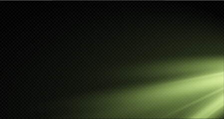 Spotlight on the stage or divine particle rays isolated on a black transparent background. The glow of the rays