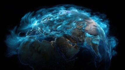 A blue planet with a lot of stars and a lot of light