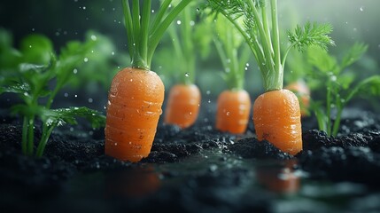 Ripe carrots in a snake in the rain