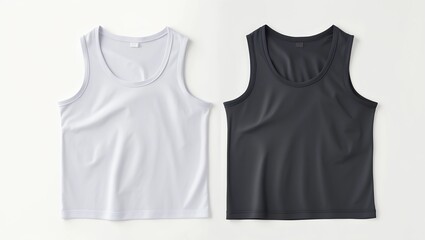 Blank tank top color white and black front view on white background