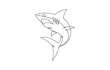 Sharks fish Continuous one line drawing of fish isolated flat vector illustration, Shark fish in continuous line art drawing style. Minimalist black linear sketch on white background.