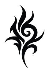 Abstract tribal tattoo design in black silhouette style with swirling shapes and pointed flame-like elements