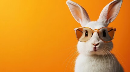 A fashionable white rabbit sporting trendy sunglasses embodies playfulness and charm, blending whimsy with an element of style in this delightful and humorous portrayal.
