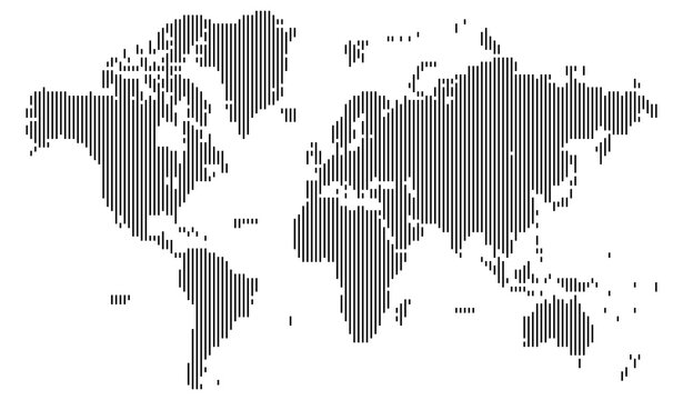 Vertical line shape dotted map of the Earth showcasing landmasses with clean vector design. Ideal for atlas projects and mapping symbols.