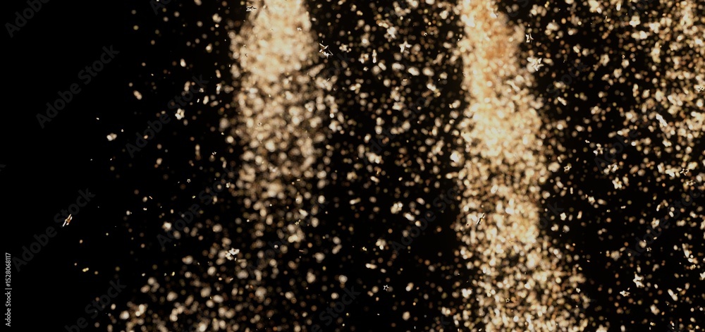 Poster Abstract background of golden particles exploding on black. Ideal for motion graphics and visual effects.