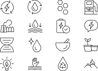 Sustainable Energy Icons Renewable Resources, Eco-Friendly Solutions, and Clean Power Illustrations - EPS Vector Pack