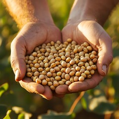 Hands carrying full fresh soybeans healthy soybean plant agriculture farming harvest organic crop farm produce image