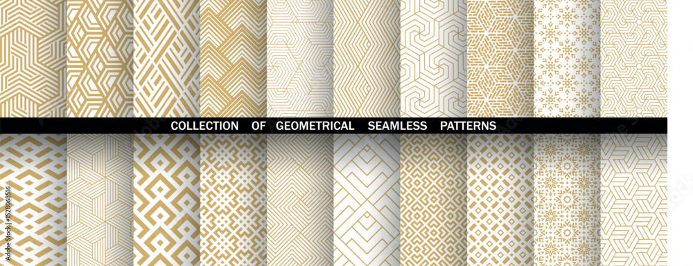 Aufkleber Geometric set of seamless golden and white patterns. Simple vector graphics