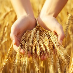 Hands full barley field ripening golden grain agricultural harvest rural farming natural crop farming image