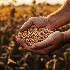 Hands filled full soybeans fresh soybean plant agricultural harvest natural crop organic farm produce agriculture image