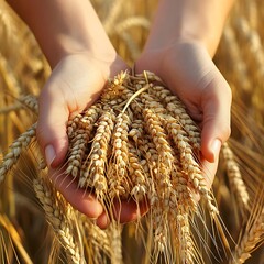 Hands full golden grain ripening barley field agricultural harvest rural farming natural crop cultivation image