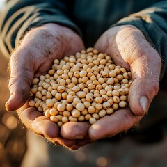 Holding hands full mature soybeans ripe soybean plant agricultural product farm harvest natural crop organic image