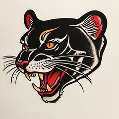 Jaw Dropping Panther Face Tattoo Art Bold Black Traditional Lines Fierce Expression Vintage Old School Aesthetic Inspiration