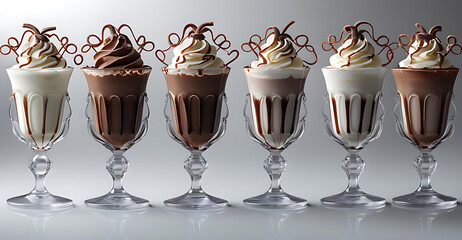Delicious Chocolate Sundaes in Elegant Glasses – Gourmet Dessert Presentation Generative AI
