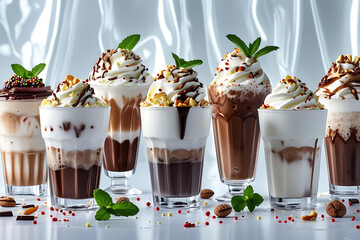 Delicious Chocolate Sundaes in Elegant Glasses – Gourmet Dessert Presentation Generative AI.