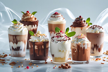 Delicious Chocolate Sundaes in Elegant Glasses – Gourmet Dessert Presentation Generative AI.