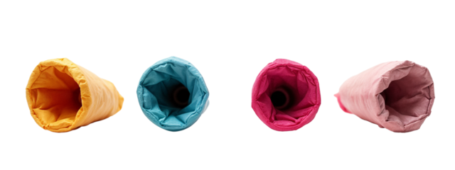 A group of three different colored paper bags