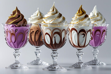 Delicious Chocolate Sundaes in Elegant Glasses – Gourmet Dessert Presentation Generative AI