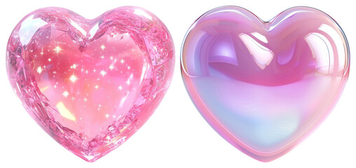 Plakat PNG Sparkling pink crystal hearts, element set on transparent background
