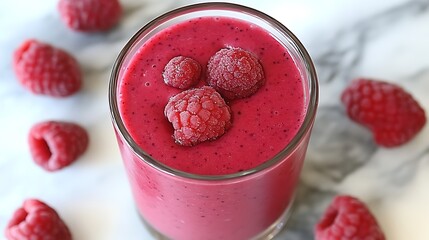 Refreshing raspberry smoothie for breakfast or a healthy afternoon snack