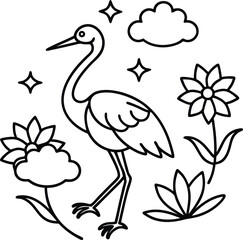 Brid line art in white background