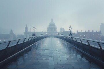 Flawless Image of Londons Millennium Bridge on a Morning of Heavy Fog