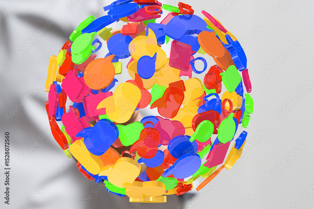 Poster Abstract image of colorful speech bubbles forming a sphere, representing global communication and ideas.