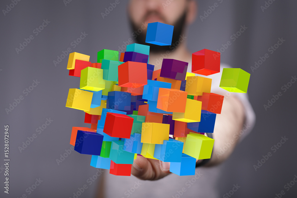 Poster Abstract image of colorful cubes representing data, innovation, and creative solutions.