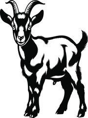 A sleek illustration of a goat, showcasing its strong features and playful expression. The design captures the essence of this lively animal, making it a striking representation of farm life/