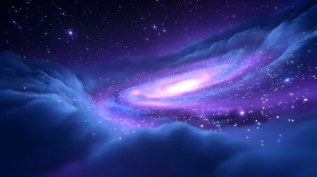 Cosmic nebula birth and swirling galaxies emerging from a blinding white explosion