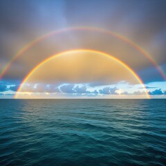 Rainbow Wallpaper 4K – Wide Rainbow Over Ocean Horizon with Storm Clouds | Rainbow Images, Background