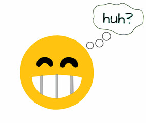 happy smiley face with speech bubble, showing his teeth and the text 