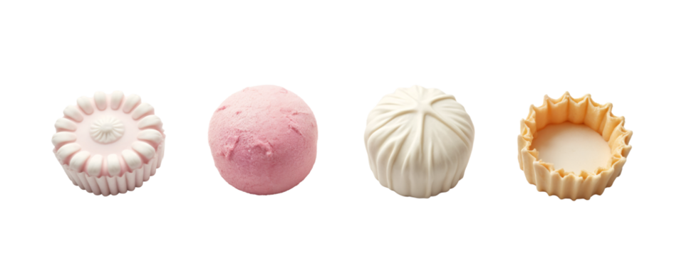 A set of three different colored chocolates